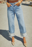 Spring New Stretch Straight Jeans Retro High Waist Trousers
