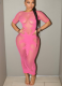 Sexy Fishnet See-through Hollow Long Dress With Slim Fit Short Sleeves