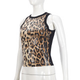 Sexy Beaded Leopard Print Midriff-baring Tank Top