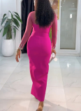 Sexy Hot Diamond See-through Stitching Slit Dress