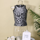 Sexy Beaded Leopard Print Midriff-baring Tank Top