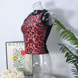 Sexy Beaded Leopard Print Midriff-baring Tank Top