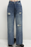 Loose And Versatile High Waist Straight Leg Ripped Jeans