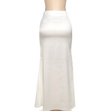 French Retro Lace Tube Top Solid Color Slim Fit Hip-hugging Skirt Suit