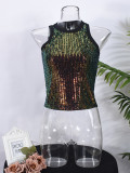 Sexy Beaded Leopard Print Midriff-baring Tank Top