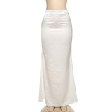 French Retro Lace Tube Top Solid Color Slim Fit Hip-hugging Skirt Suit