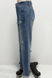 Loose And Versatile High Waist Straight Leg Ripped Jeans