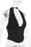 Black Sexy Deep V-Neck Halter Tank Top