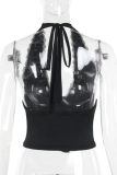 Black Sexy Deep V-Neck Halter Tank Top