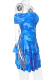 Off-The-Shoulder Printed Pleated Spring And Summer Dress