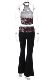 Summer New Leopard Print Sleeveless Halter Neck Vest Spliced ​​Flared Trousers Two-Piece Set
