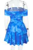 Off-The-Shoulder Printed Pleated Spring And Summer Dress