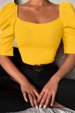 Spring New Women'S Simple Square Neck Puff Sleeve Top