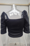 Spring New Women'S Simple Square Neck Puff Sleeve Top
