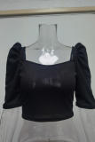 Spring New Women'S Simple Square Neck Puff Sleeve Top