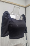 Spring New Women'S Simple Square Neck Puff Sleeve Top