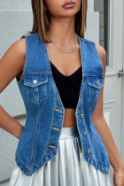 Blue New Slim Sexy Hot Girl Style Denim Top Sleeveless Washed Denim Vest