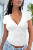 Spring New Women'S Sexy Slim Navel-Baring Short Solid Color T-Shirt