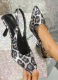 2025 Fashionable Leopard Pointed Toe Sleeve Stiletto Sandals