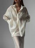 Mercerized Mesh Lapel Long-sleeved Shirt High-waisted Patchwork Skirt Two-piece Set