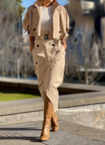 Casual Work Wear Temperament Button Belt Suit Skirt
