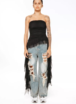 Sexy Hot Girl One-Neck Sleeveless Pleated Top