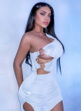 Solid Color Single Sleeve Double Ring Sexy Hollow Hip Dress
