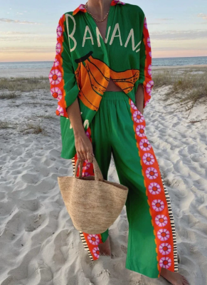 Fashionable Printed Casual Resort Style Suit