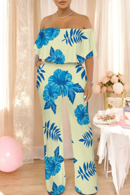 Fashionable And Casual Printed Tube Top Pocket Jumpsuit