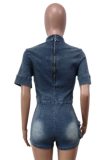 New Denim Washed Elastic 3D Pocket Jumpsuit