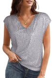 Sexy V-Neck Sequined Pearlescent Party Vest T-Shirt
