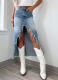 New Distressed Washed High-waisted Irregular Raw Edge Denim Skirt