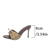 2025 New Large Size Pointed Toe Printed Fish Mouth Open Toe Thin Heel Women's Sandals