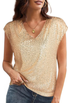 Sexy V-Neck Sequined Pearlescent Party Vest T-Shirt
