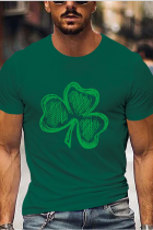 St. Patrick's Day - Lucky Green Shamrock Print T-Shirt, Casual Men's Short Sleeve Top