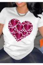 Women's Fashion Heart Printed T-shirt Casual Round Neck Short Sleeve Top