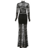 Sexy Hollow See-through Long Slim Fit Hip-hugging Dress