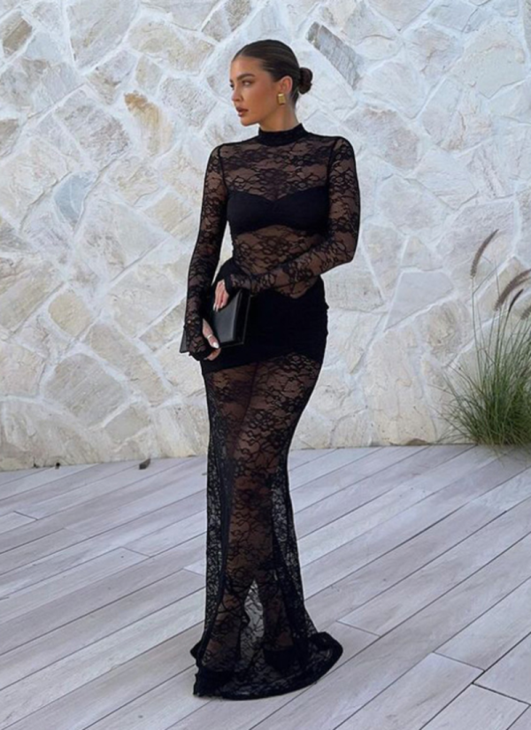 Sexy Hollow See-through Long Slim Fit Hip-hugging Dress