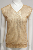 Sexy V-Neck Sequined Pearlescent Party Vest T-Shirt