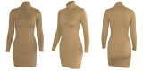 Fashionable Round Neck Long Sleeve Slim Fit Hip-hugging Dress