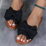Fashion New Flat Rhinestone Bow Slippers