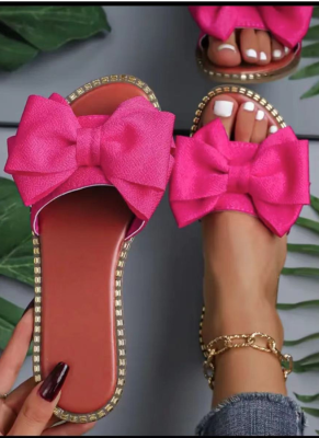 Fashion New Flat Rhinestone Bow Slippers
