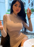Fashionable Round Neck Long Sleeve Slim Fit Hip-hugging Dress