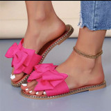 Fashion New Flat Rhinestone Bow Slippers