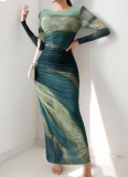 2025 Sexy Slim Waist Long Sleeve Dress
