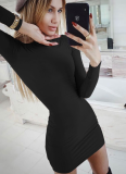 Fashionable Round Neck Long Sleeve Slim Fit Hip-hugging Dress