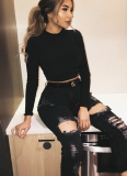 Sexy Navel-baring Long-sleeved Slim-fitting Top