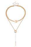 Cool Double Circle Clavicle Chain Tassel Long Stick Pendant Necklace