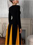 Tight A-line Long-sleeved Round Neck Dress With Large Skirt