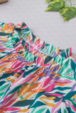 Floral Printed Pullover Chiffon Shirt Women's Fashionable Colorblock Ruffled Sleeveless Top